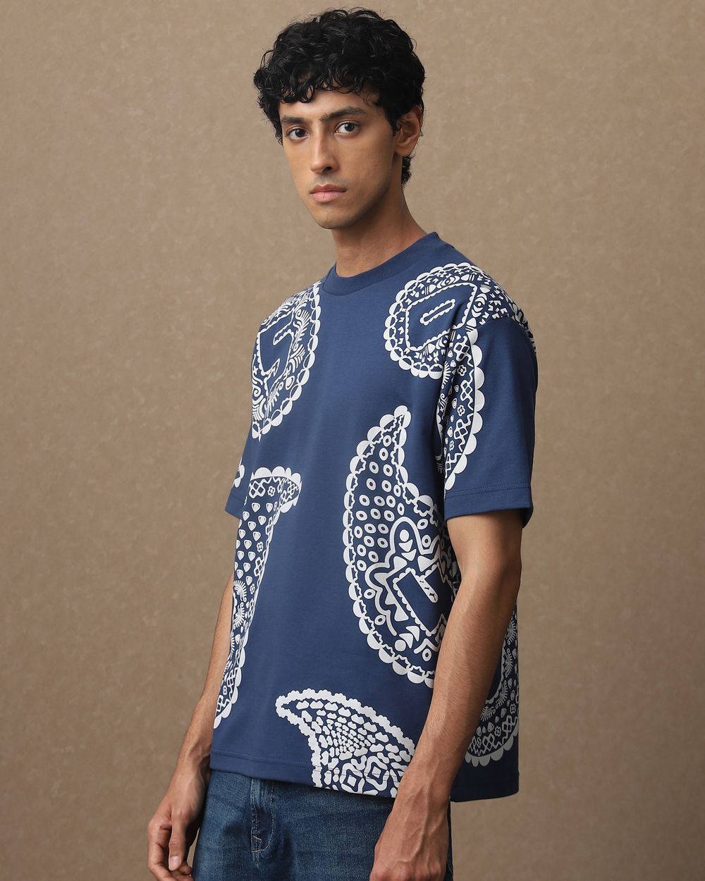 Blue Paisley Oversized Loose Fit Tee