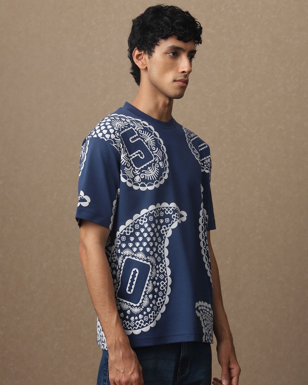 Blue Paisley Oversized Loose Fit Tee