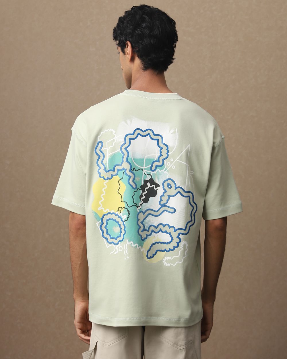 Light Green Back Print Oversized Loose Fit Tee