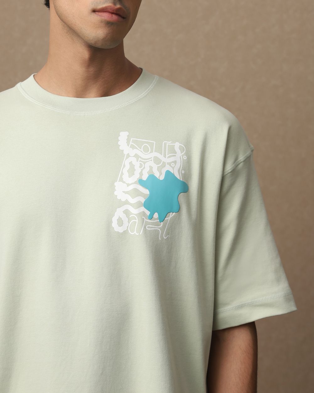 Light Green Back Print Oversized Loose Fit Tee