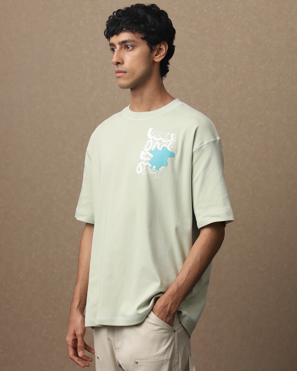 Light Green Back Print Oversized Loose Fit Tee