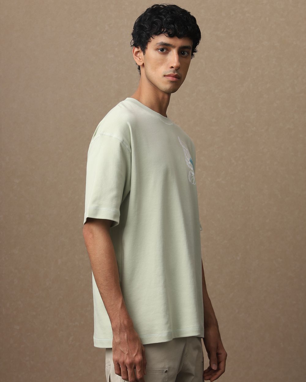 Light Green Back Print Oversized Loose Fit Tee