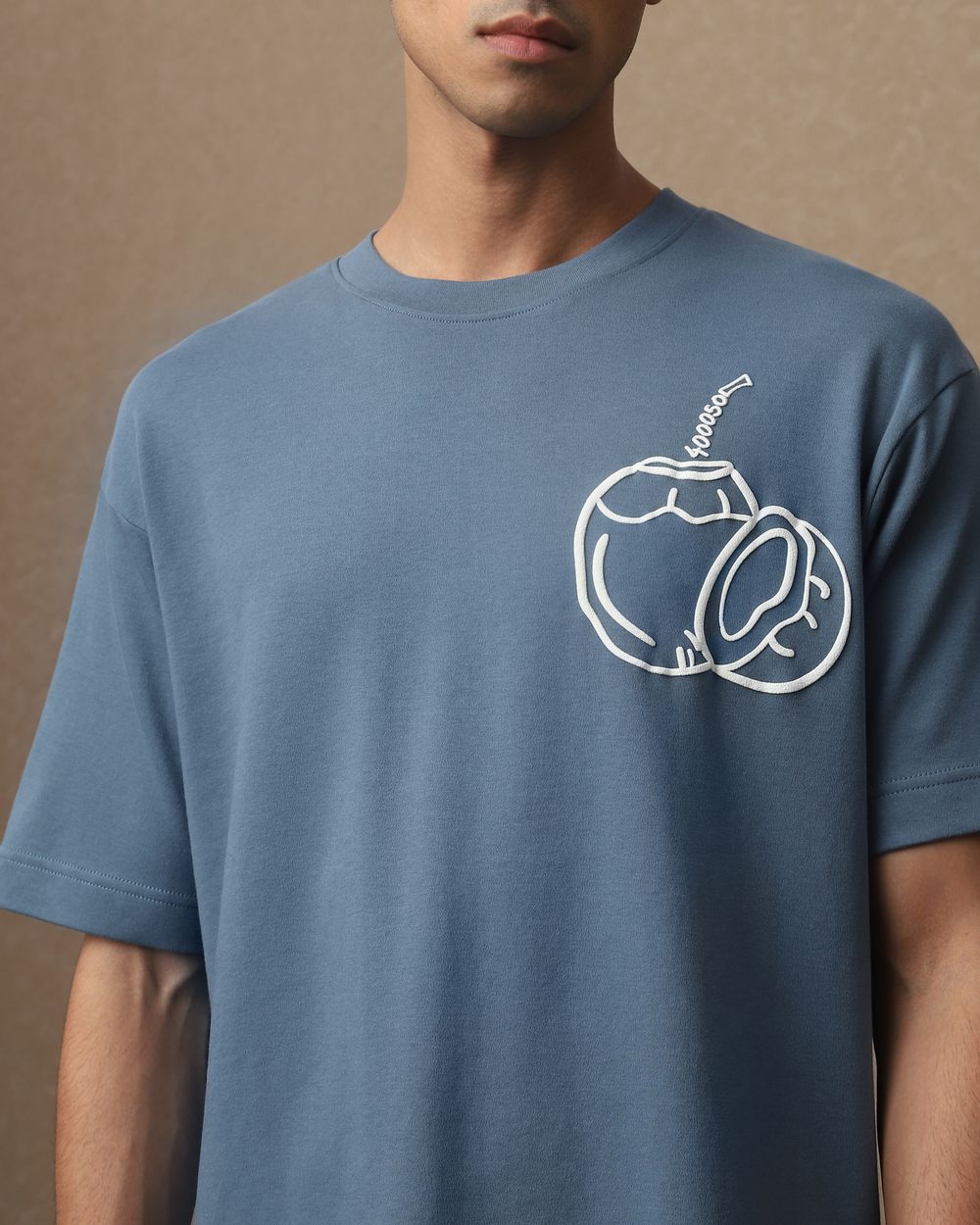 Blue Grey Back Print Oversized Loose Fit Tee