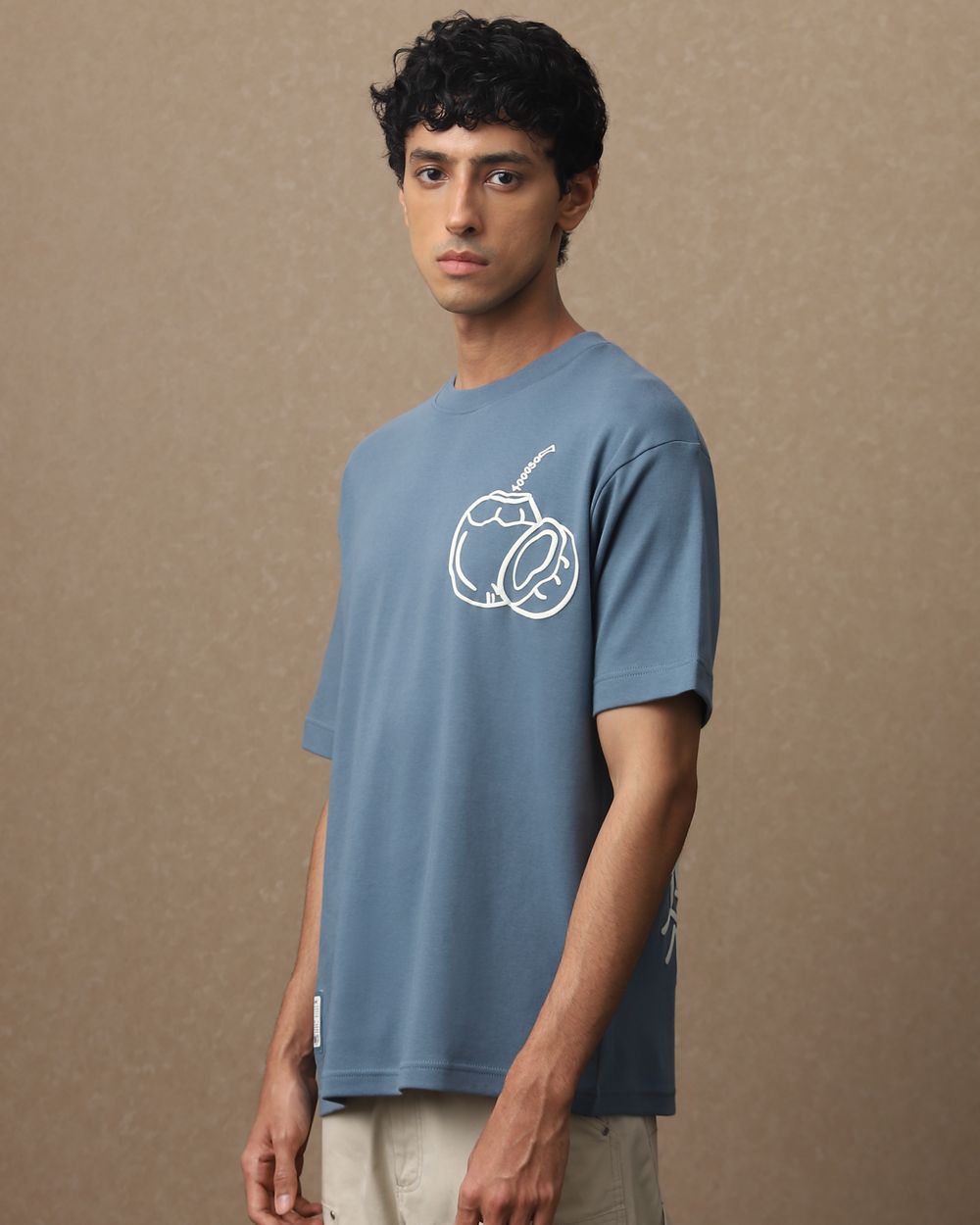 Blue Grey Back Print Oversized Loose Fit Tee