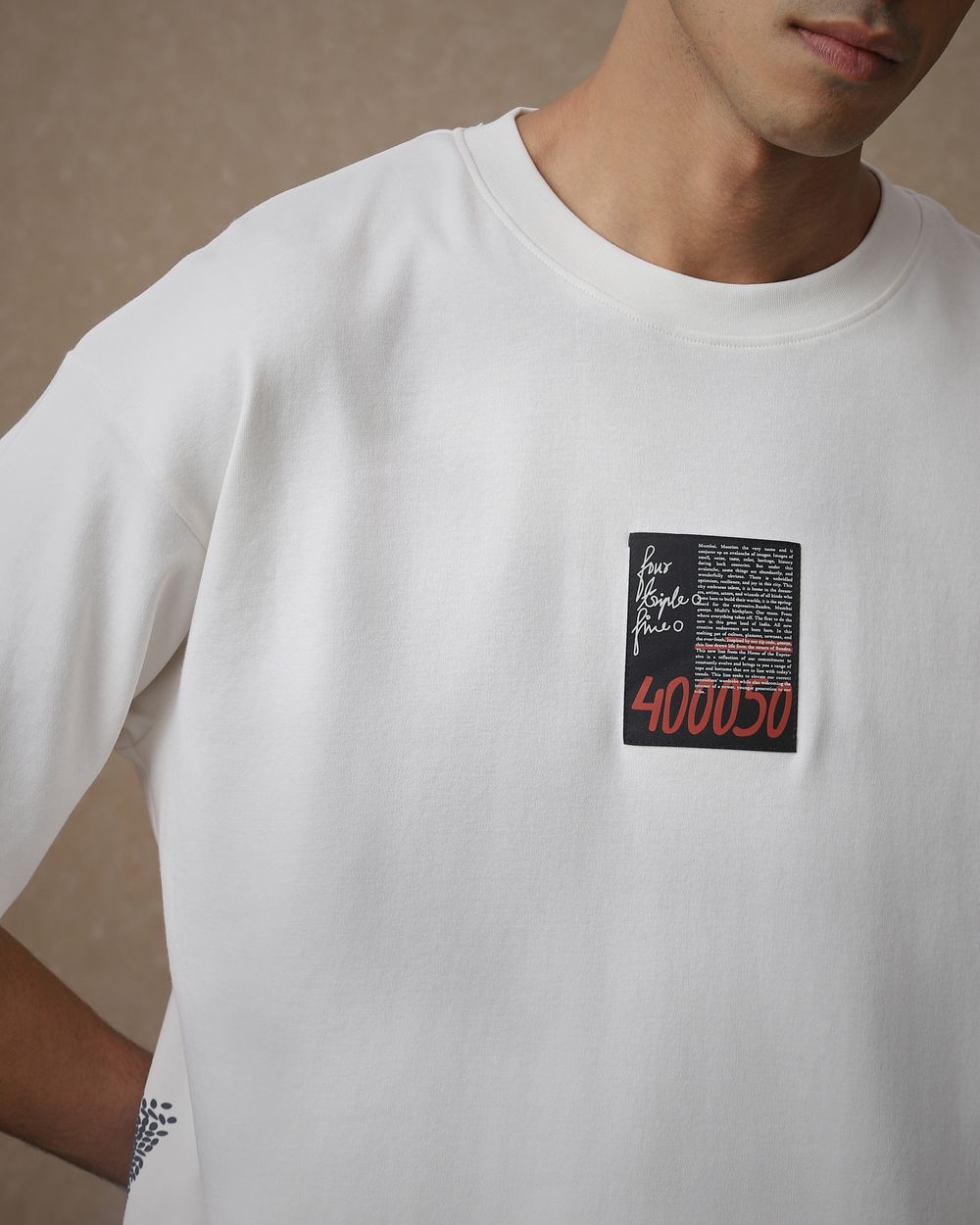 Off White Back Print Oversized Loose Fit Tee