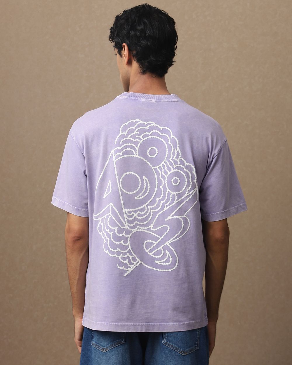 Lilac Back Print Oversized Loose Fit Tee
