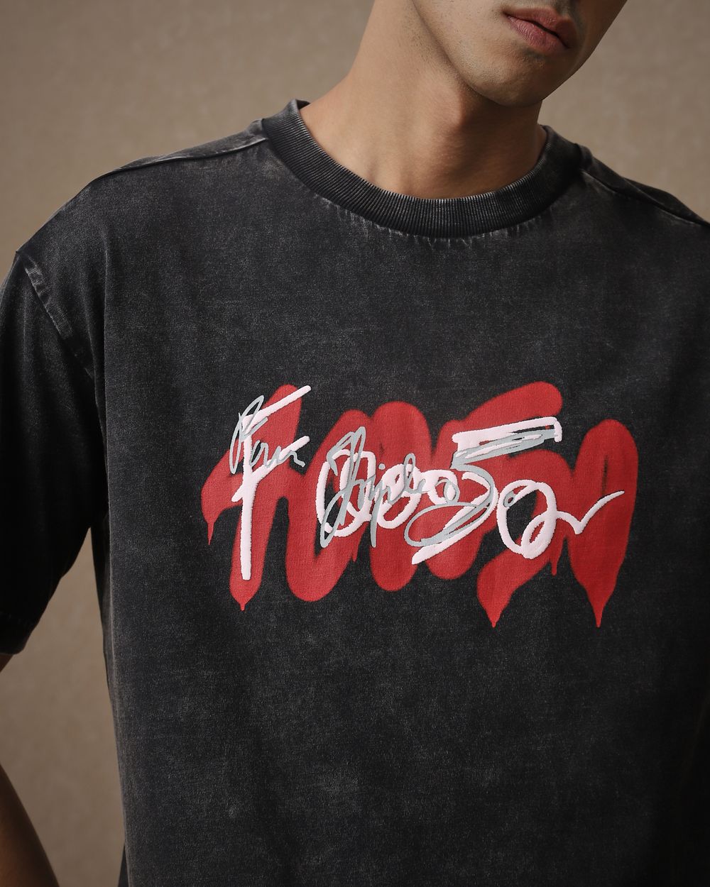 Black Back Print Oversized Loose Fit Tee