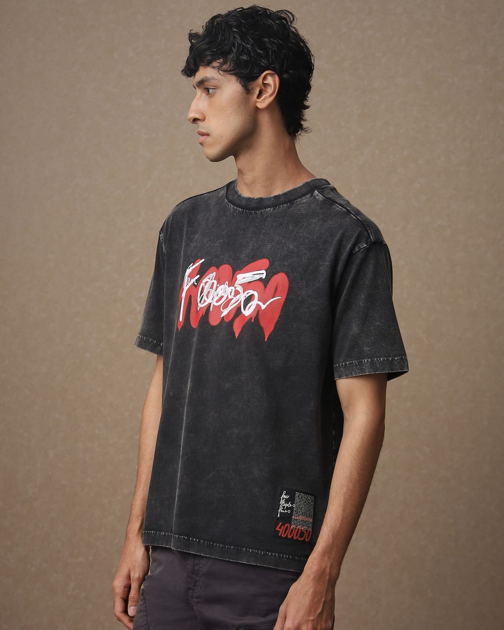 Black Back Print Oversized Loose Fit Tee