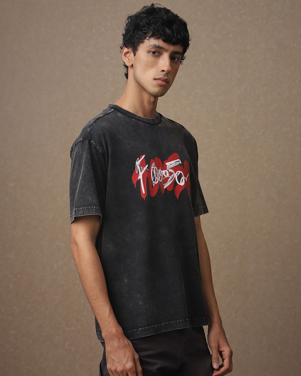 Black Back Print Oversized Loose Fit Tee