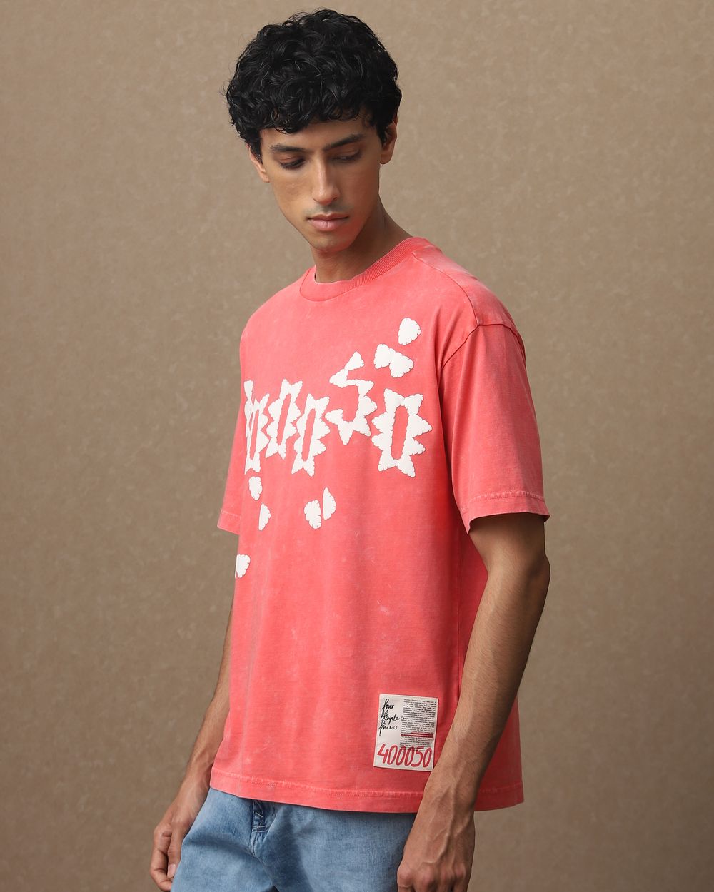 Red Acid Washed Oversized Loose Fit Tee