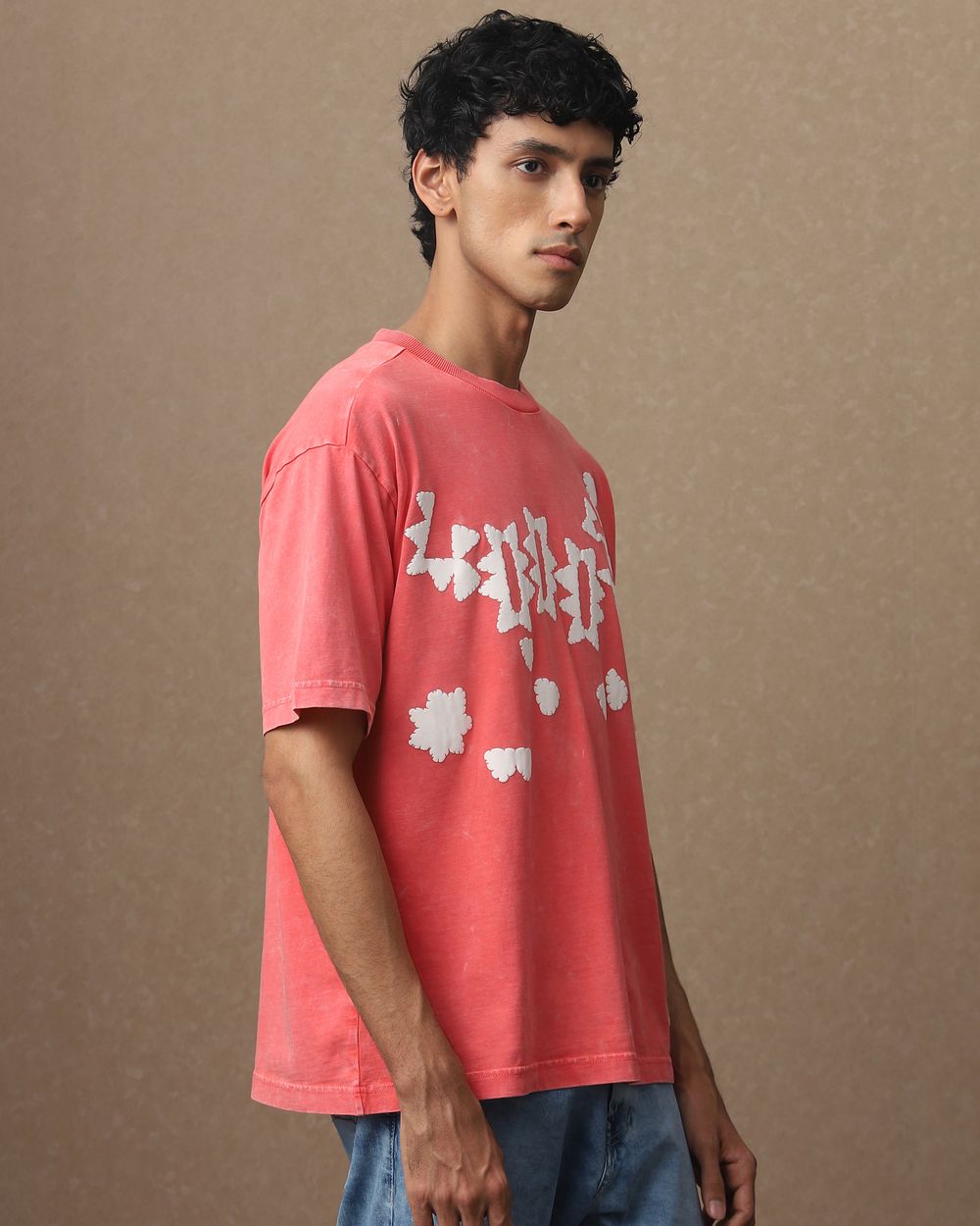 Red Acid Washed Oversized Loose Fit Tee