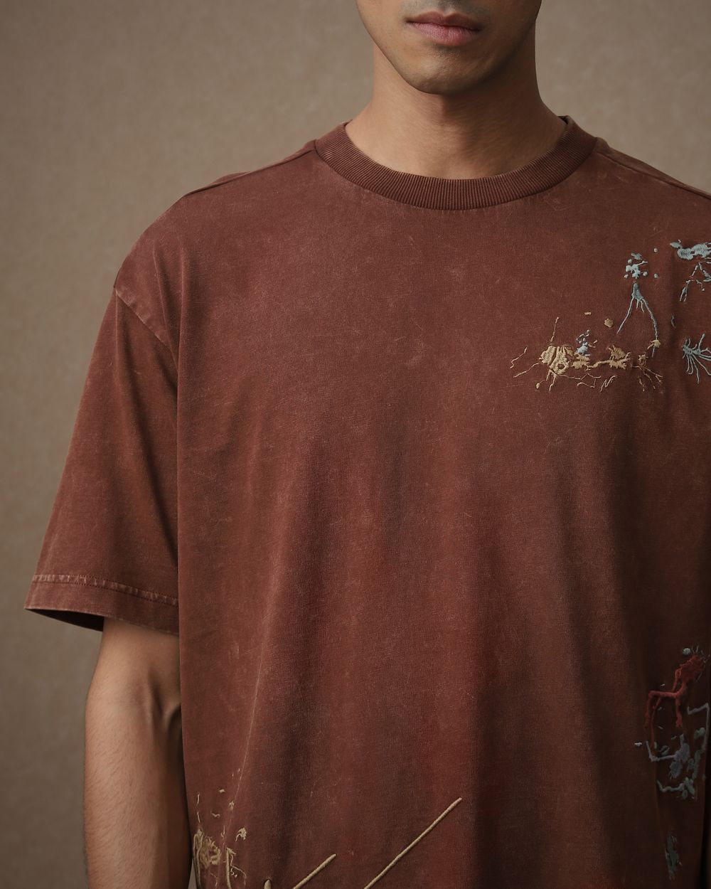 Brown Acid Washed Oversized Loose Fit Tee