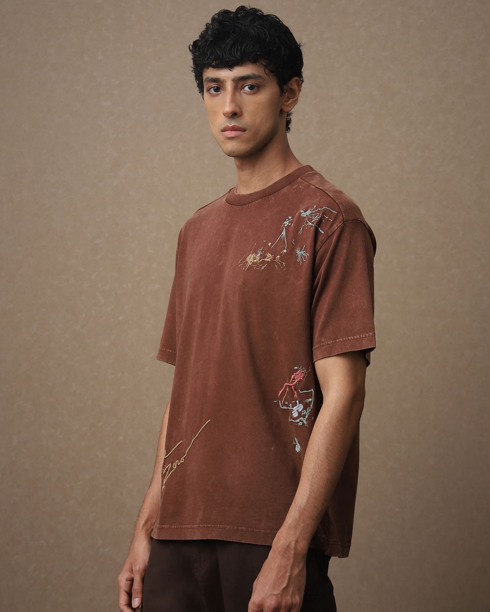 Brown Acid Washed Oversized Loose Fit Tee