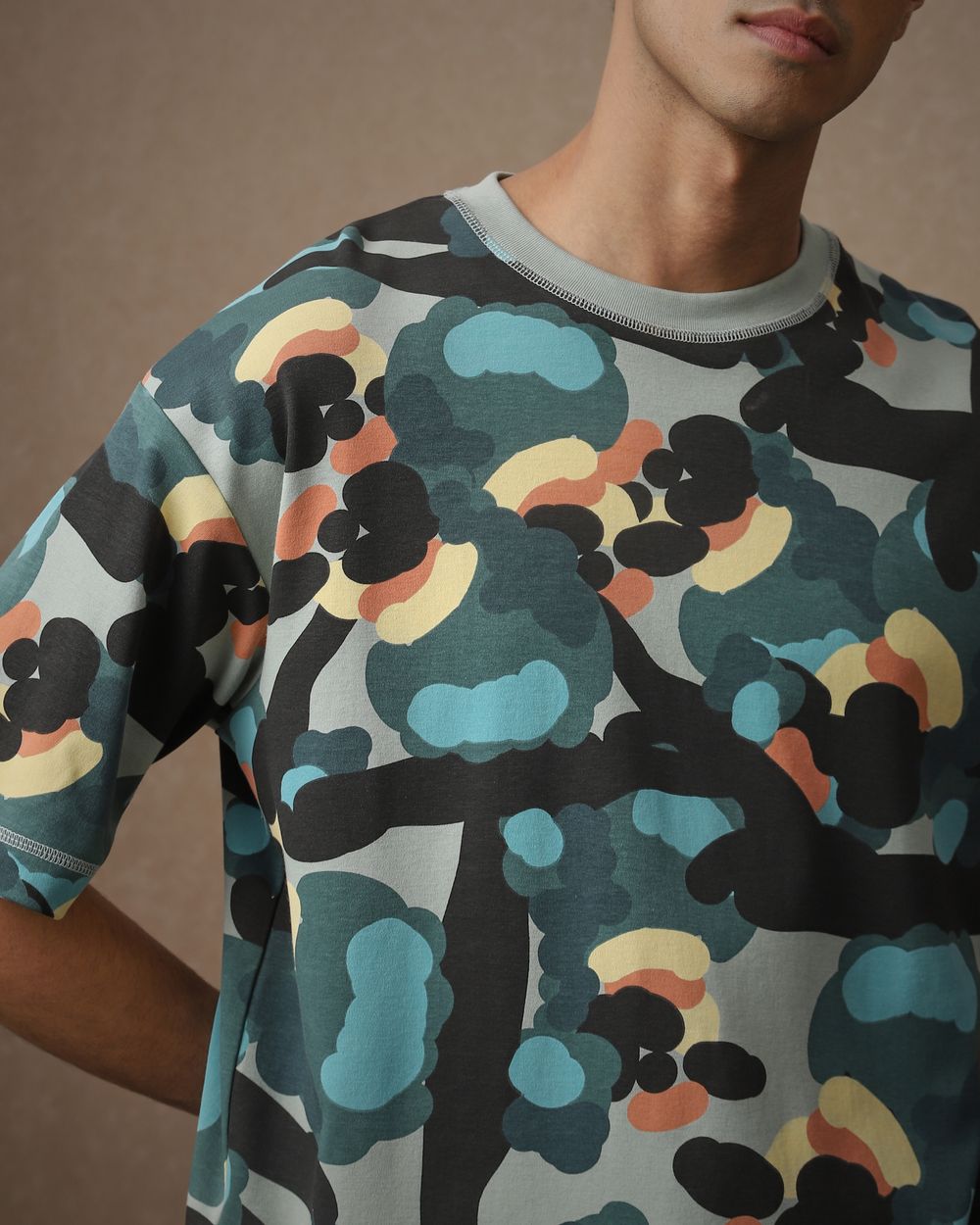 Olive Abstract Print Oversized Loose Fit Tee