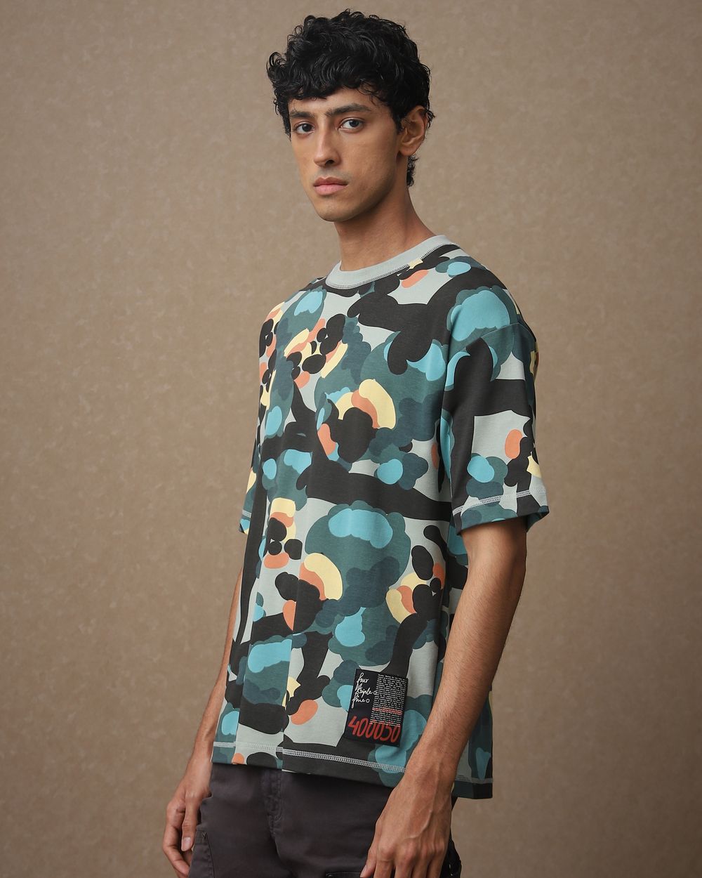 Olive Abstract Print Oversized Loose Fit Tee