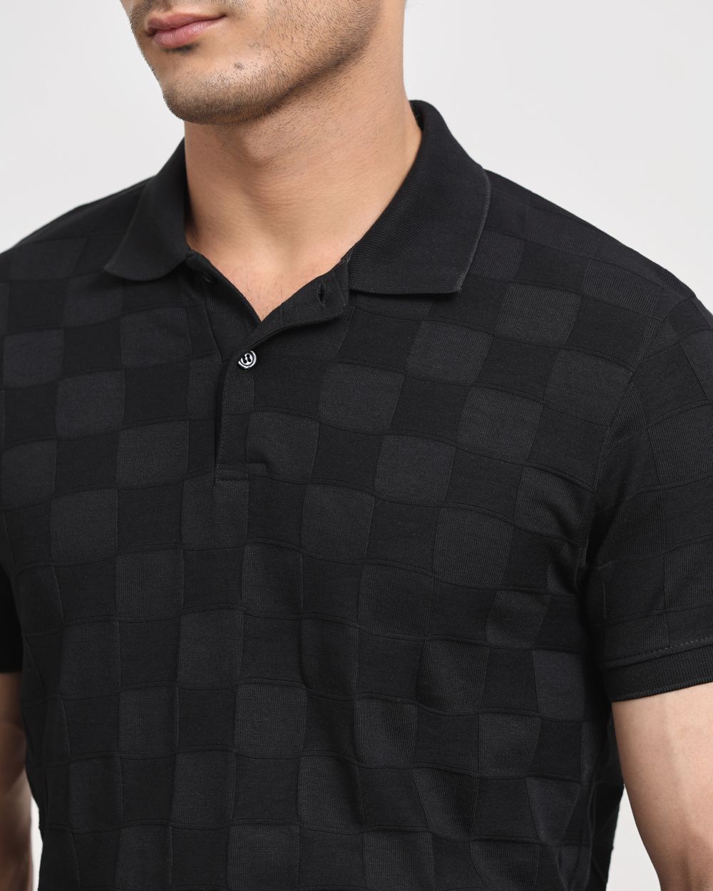 Black Jacquard Plain Slim Fit T-Shirt