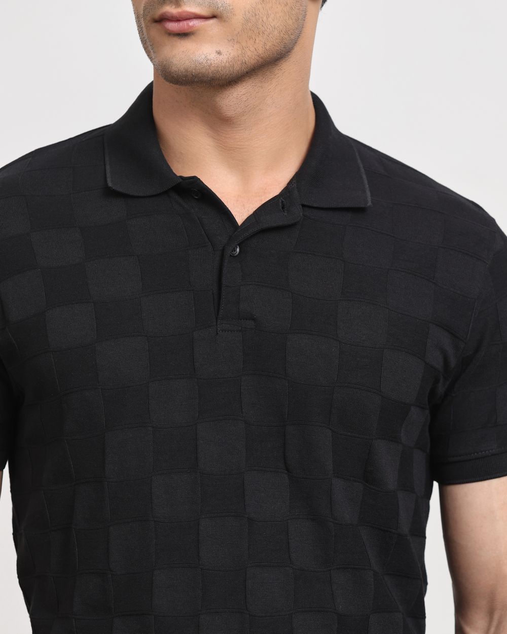 Black Jacquard Plain Slim Fit T-Shirt