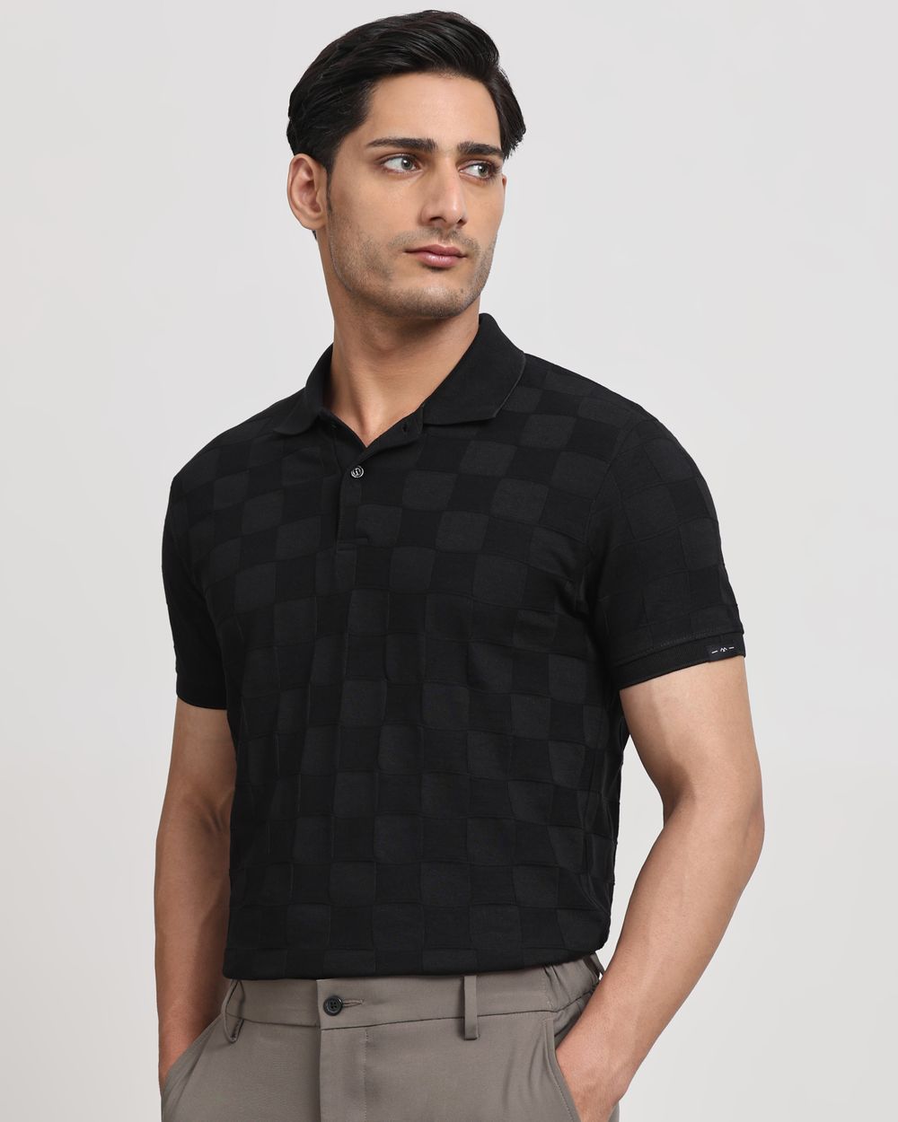 Black Jacquard Plain Slim Fit T-Shirt
