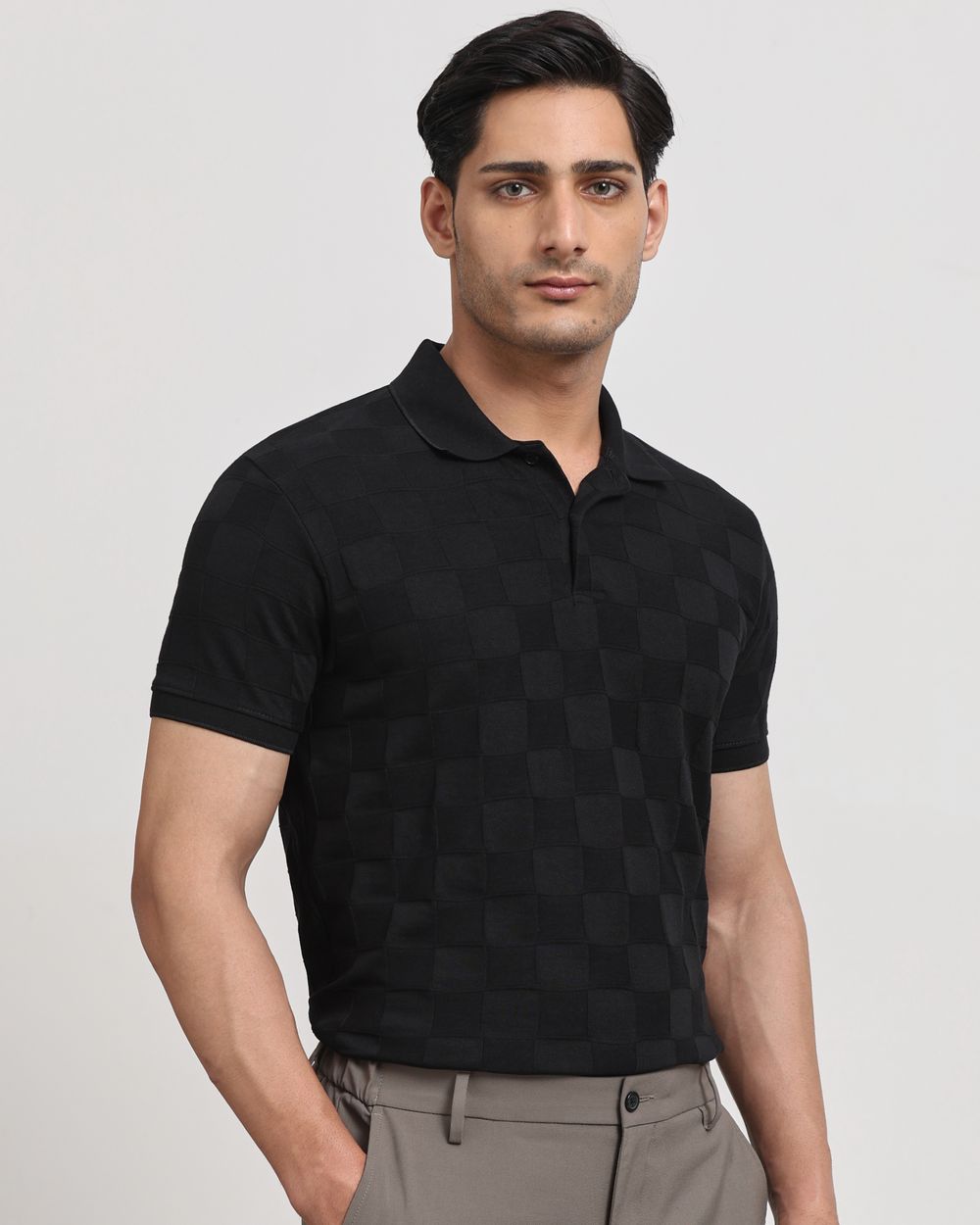 Black Jacquard Plain Slim Fit T-Shirt