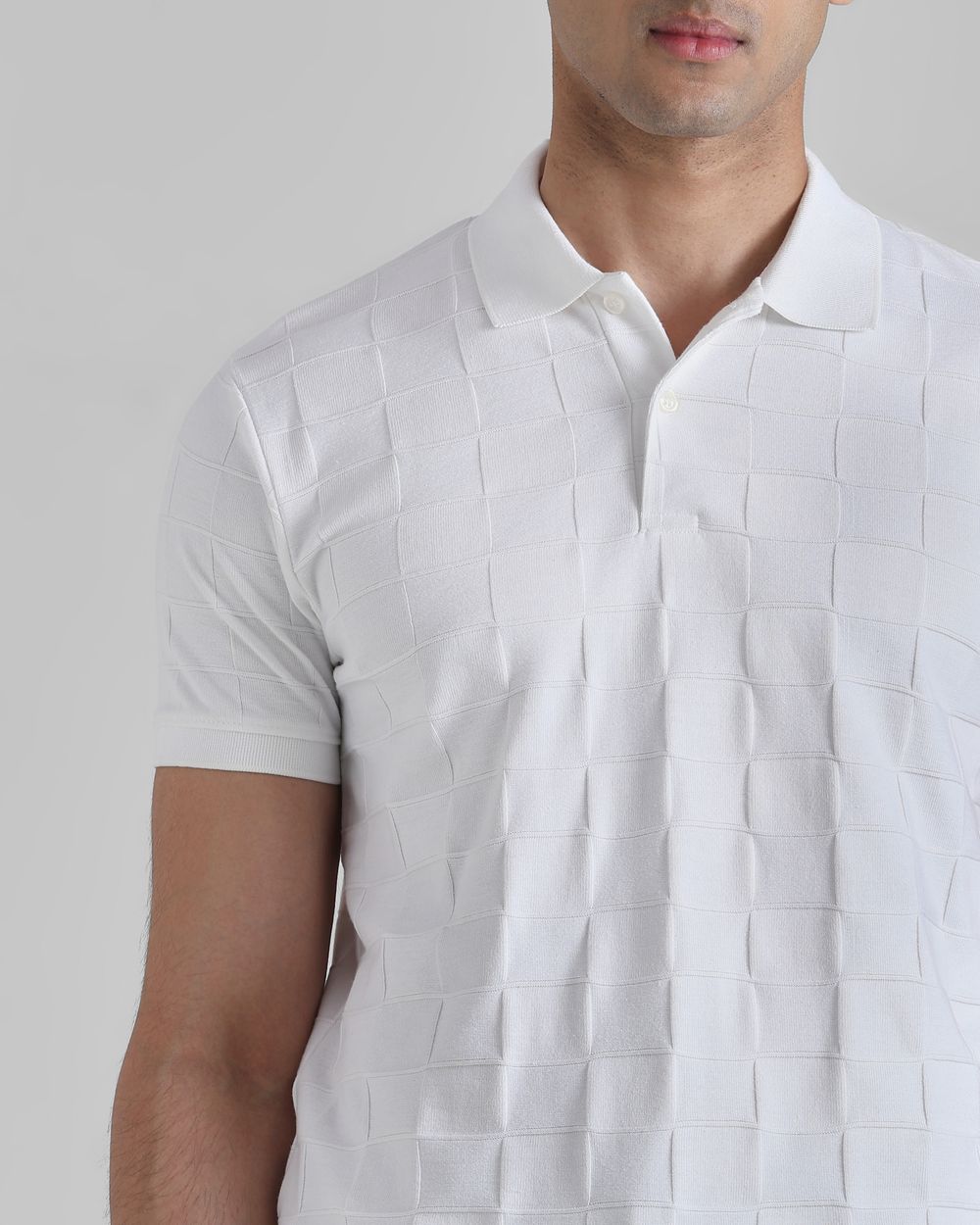 White Jacquard Plain Slim Fit T-Shirt