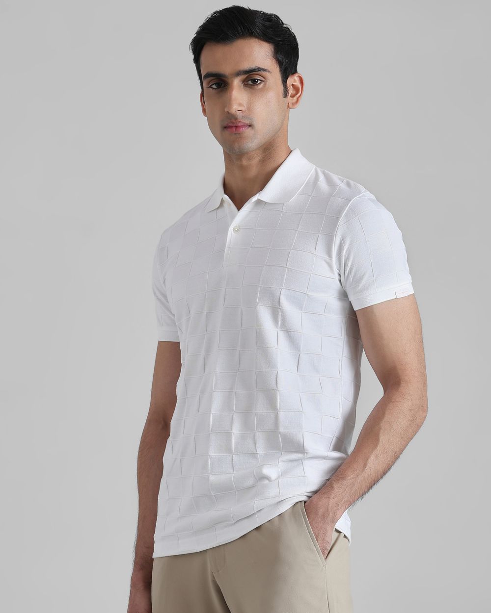 White Jacquard Plain Slim Fit T-Shirt
