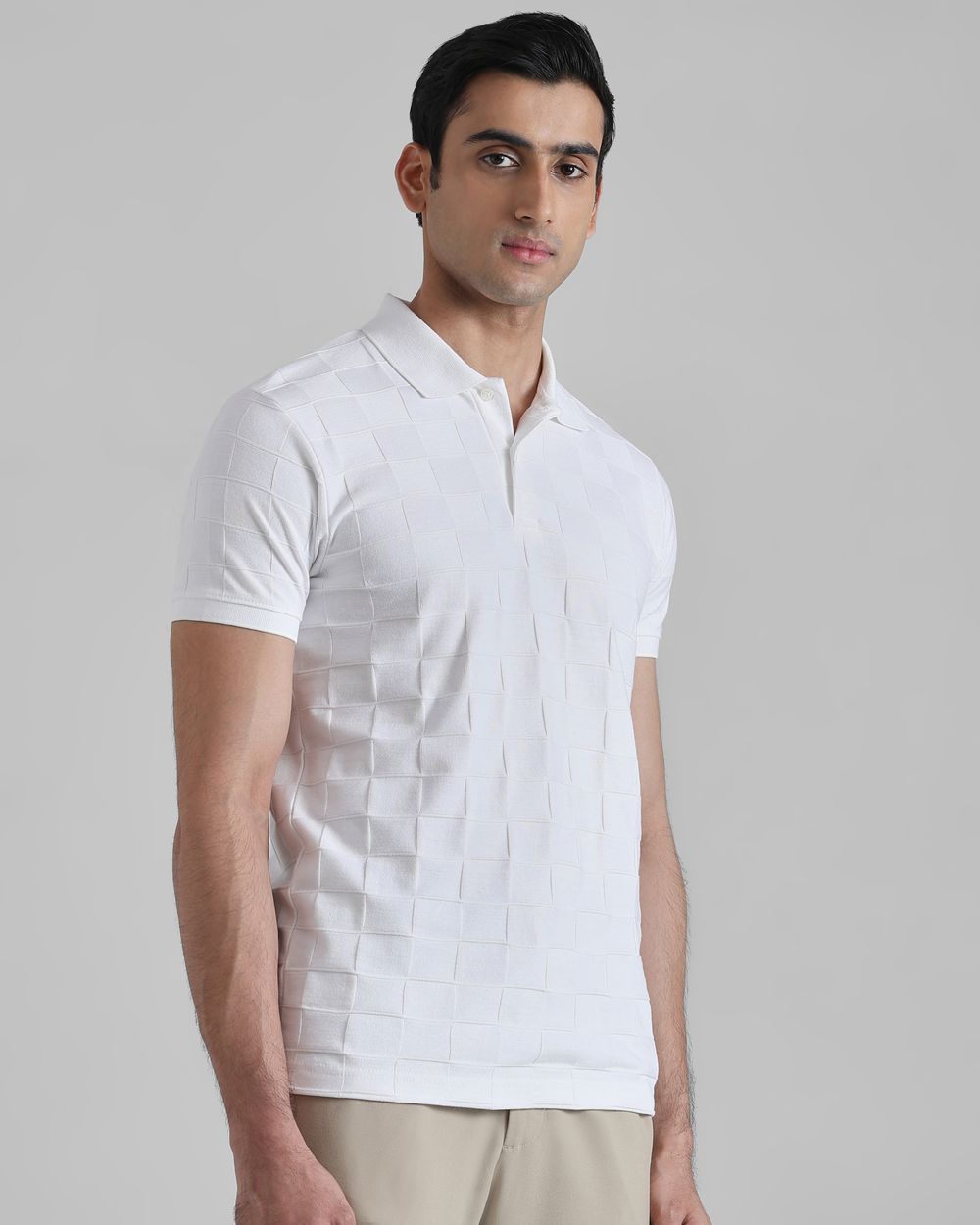 White Jacquard Plain Slim Fit T-Shirt