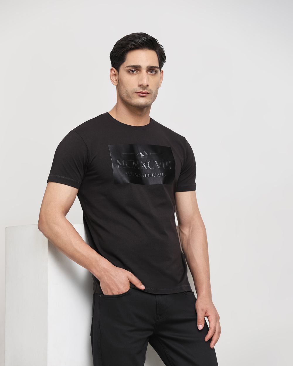 Black Graphic Plain Slim Fit T-Shirt
