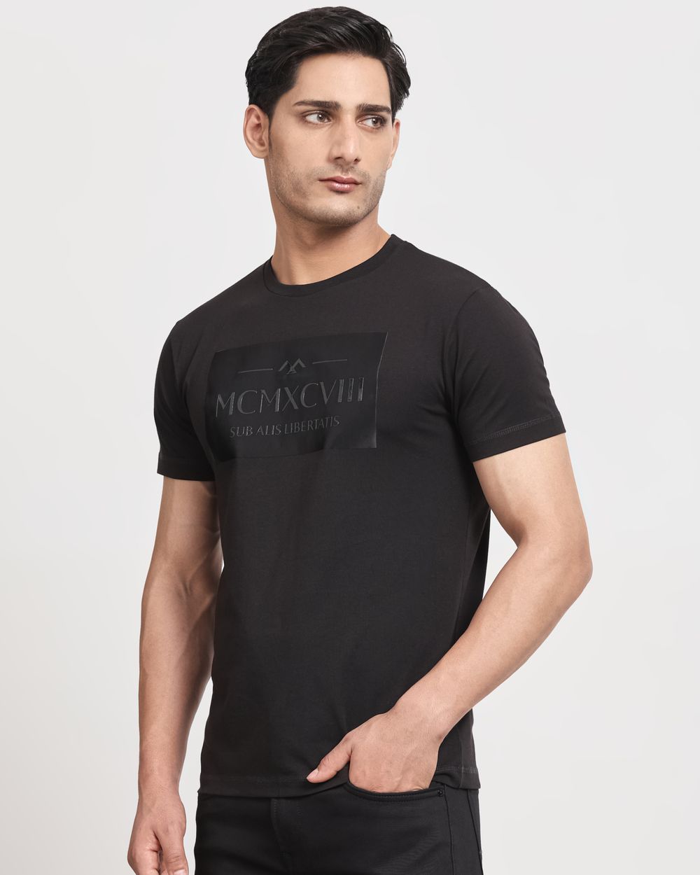 Black Graphic Plain Slim Fit T-Shirt