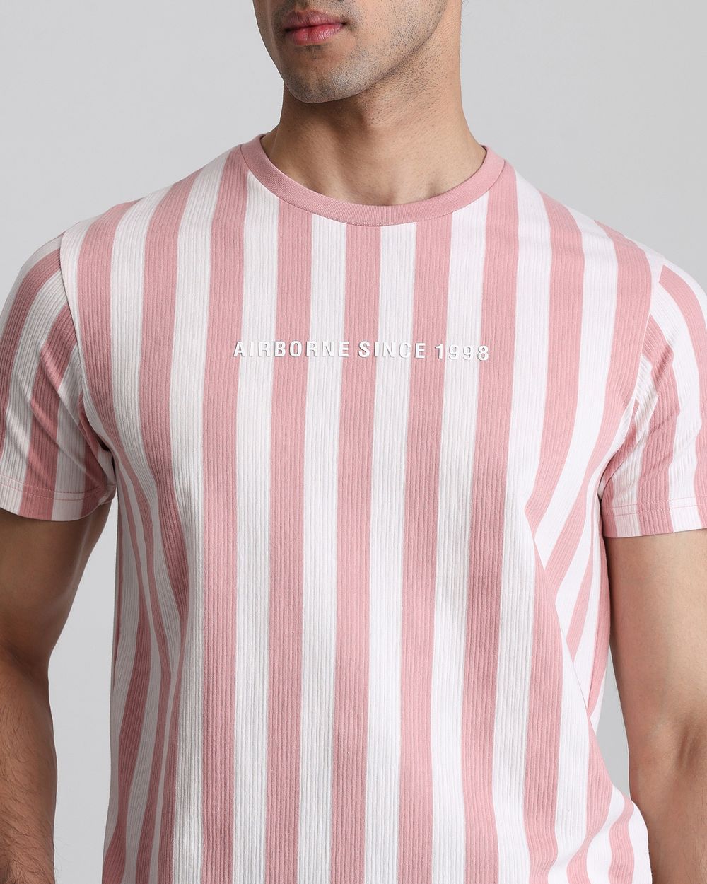 Pink Textured Stripe Slim Fit T-Shirt