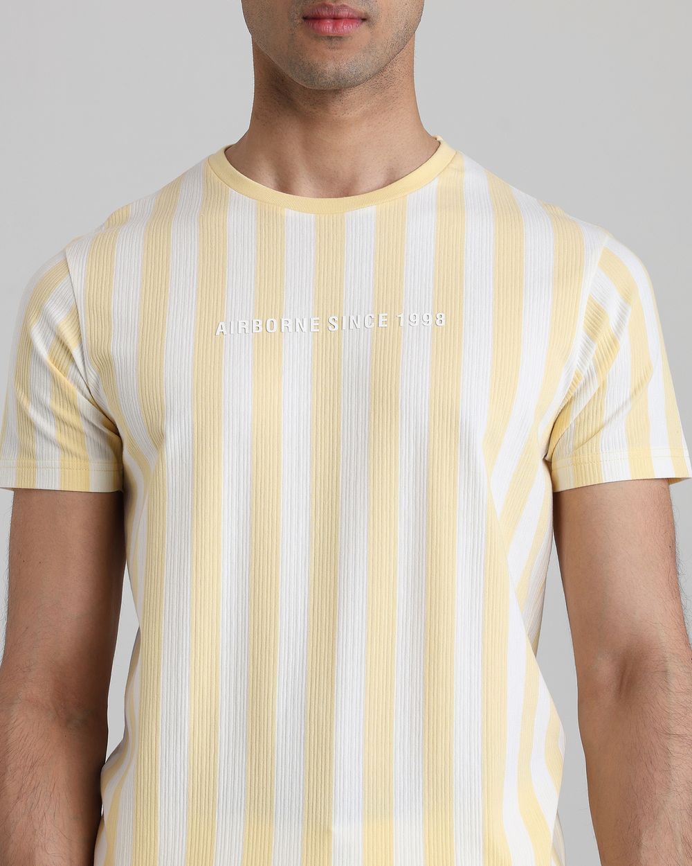 Yellow Textured Stripe Slim Fit T-Shirt