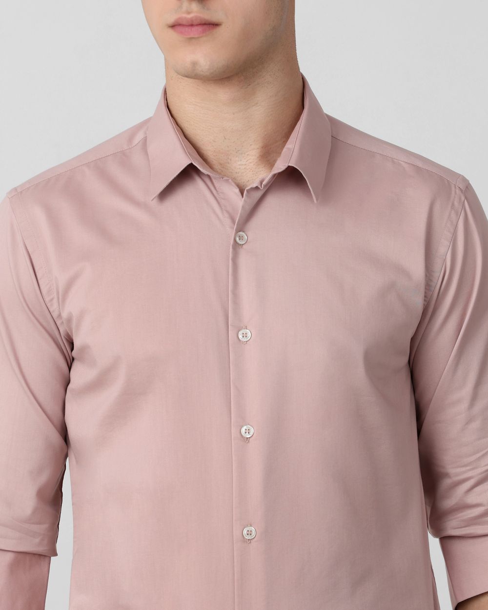 Pastel Pink Stretch Plain Slim Fit Casual Shirt
