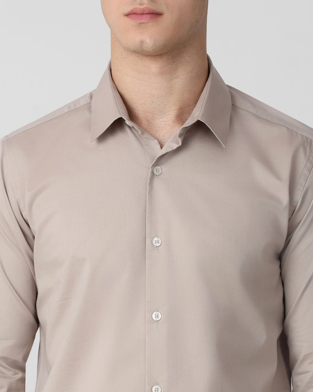 Light Grey Stretch Plain Slim Fit Casual Shirt