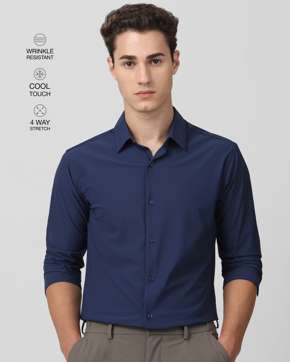 Navy Scuba Stretch Plain Slim Fit Casual Shirt