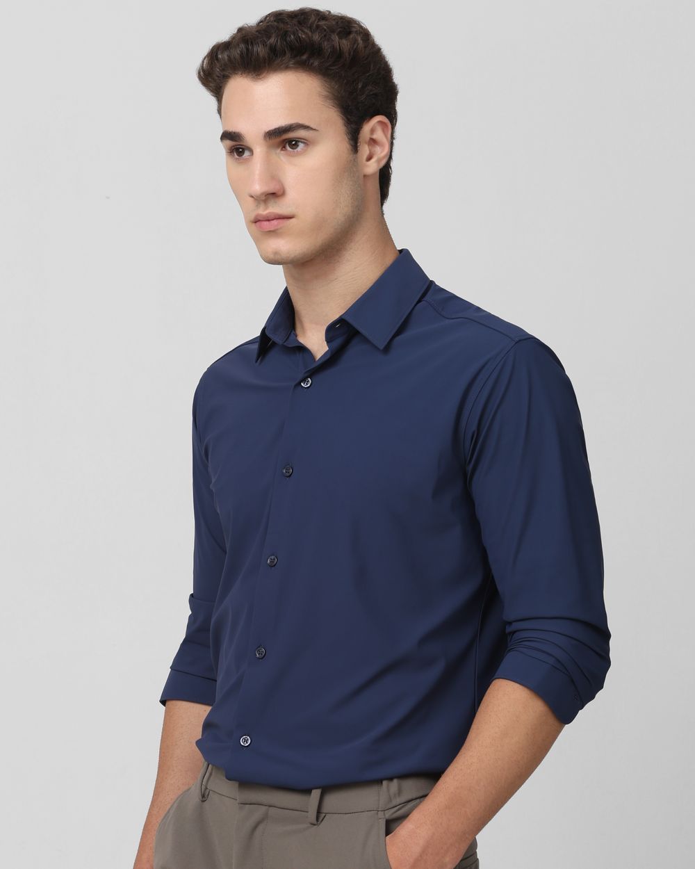 Navy Scuba Stretch Plain Slim Fit Casual Shirt