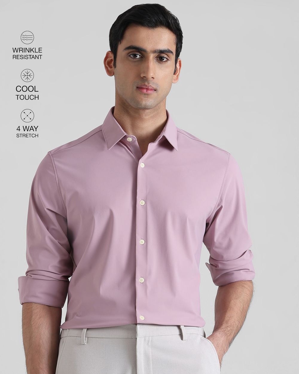 Lilac Scuba Stretch Plain Slim Fit Casual Shirt