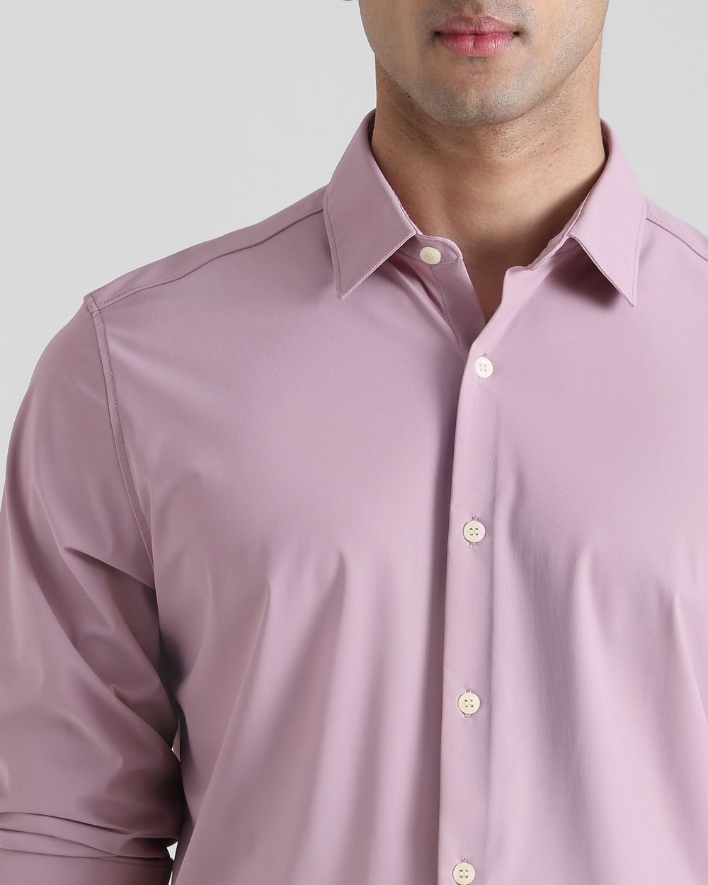 Lilac Scuba Stretch Plain Slim Fit Casual Shirt