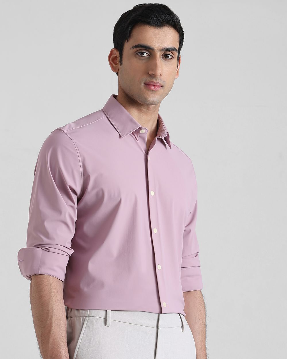 Lilac Scuba Stretch Plain Slim Fit Casual Shirt