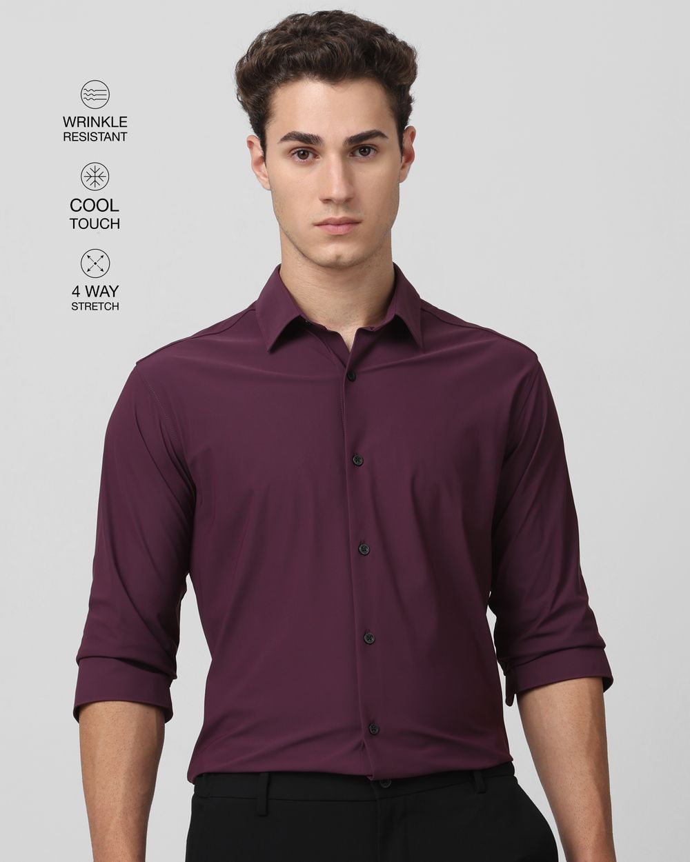 Maroon Scuba Stretch Plain Slim Fit Casual Shirt