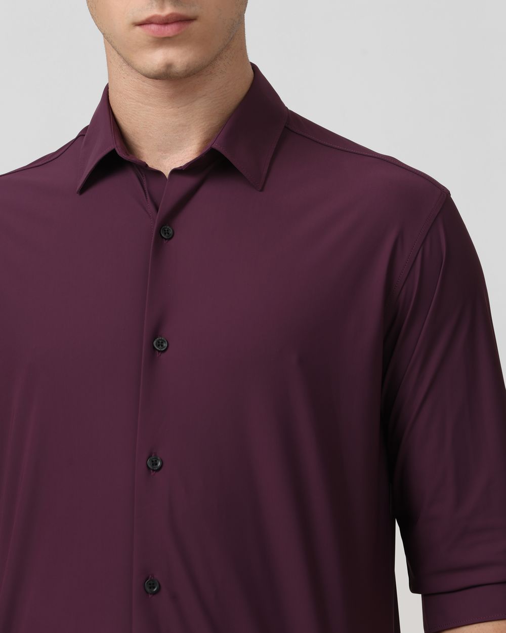 Maroon Scuba Stretch Plain Slim Fit Casual Shirt