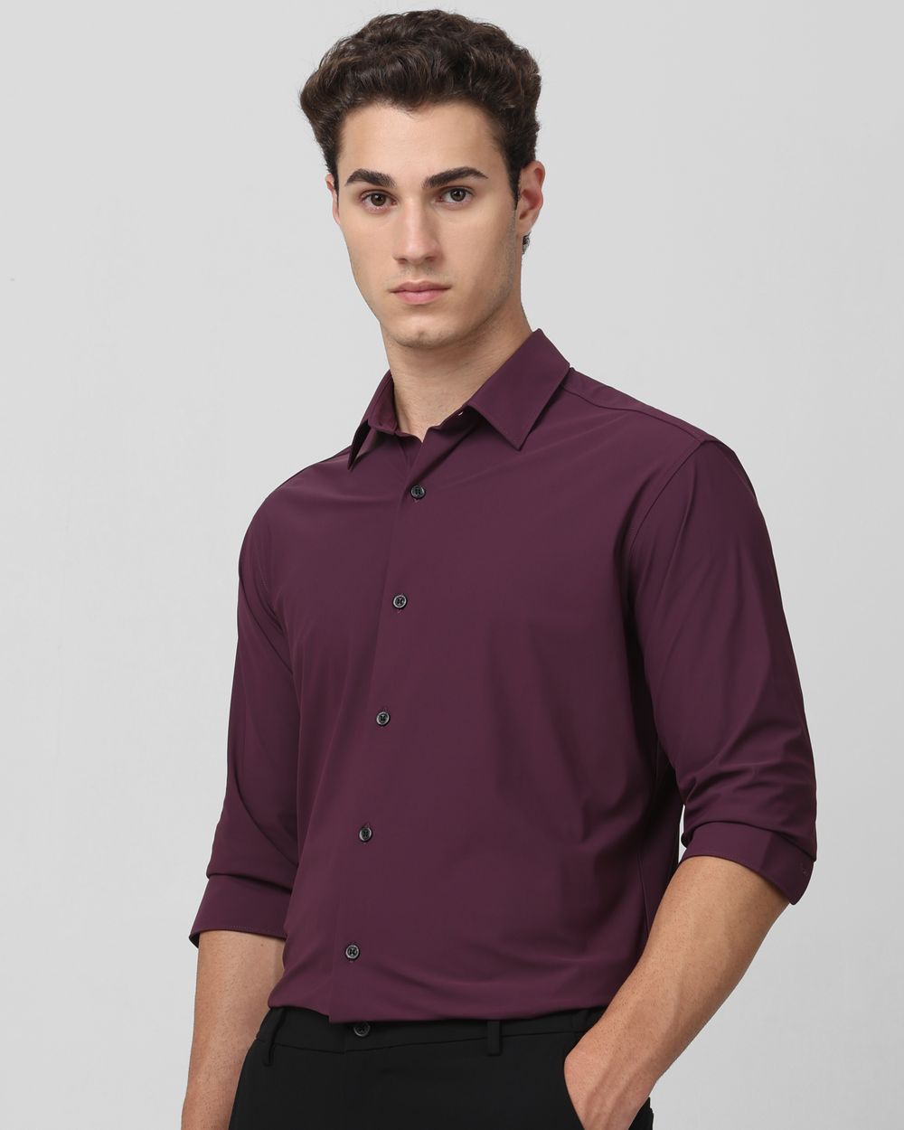 Maroon Scuba Stretch Plain Slim Fit Casual Shirt