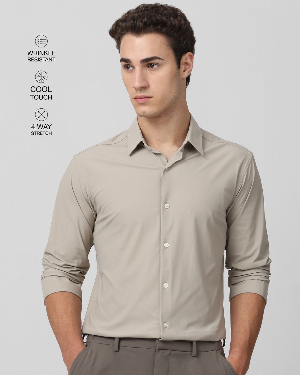 Stone Scuba Stretch Plain Slim Fit Casual Shirt