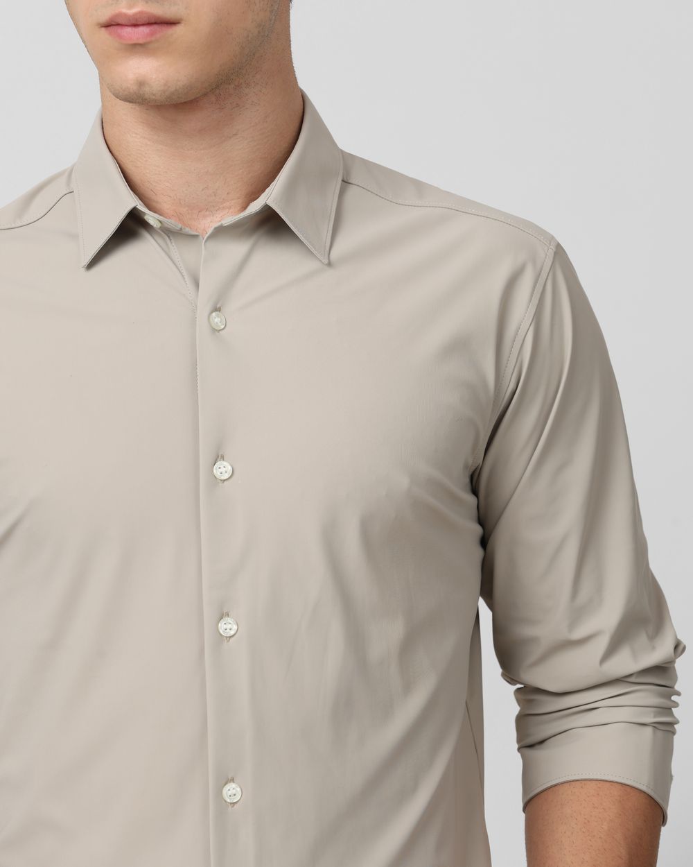 Stone Scuba Stretch Plain Slim Fit Casual Shirt