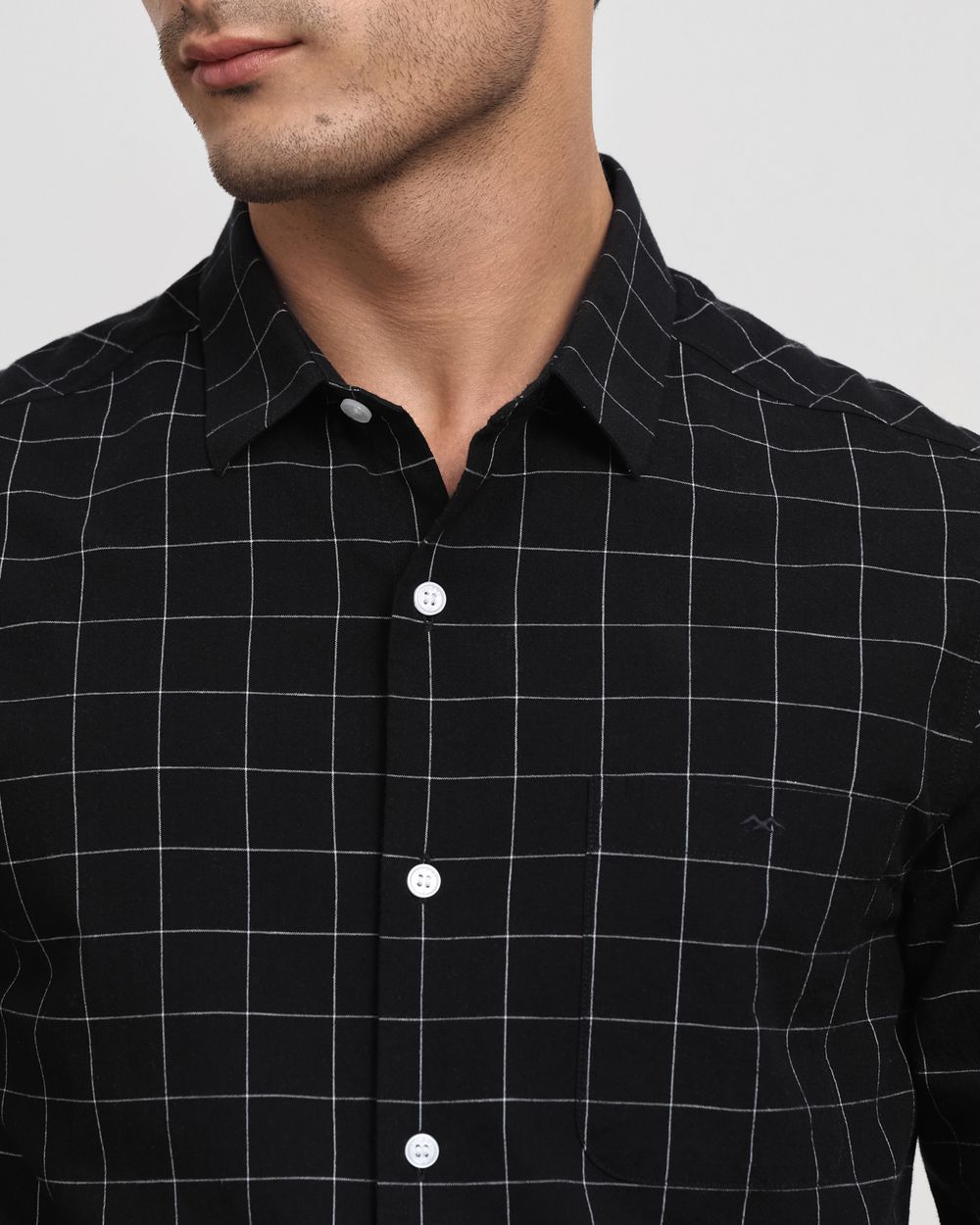 Black Cotton Linen Check Slim Fit Casual Shirt