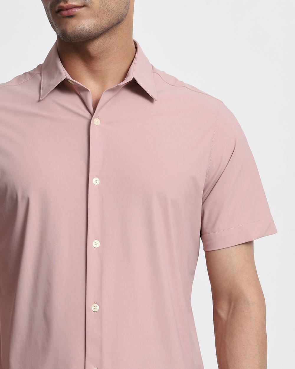 Pink Scuba Stretch Plain Slim Fit Casual Shirt