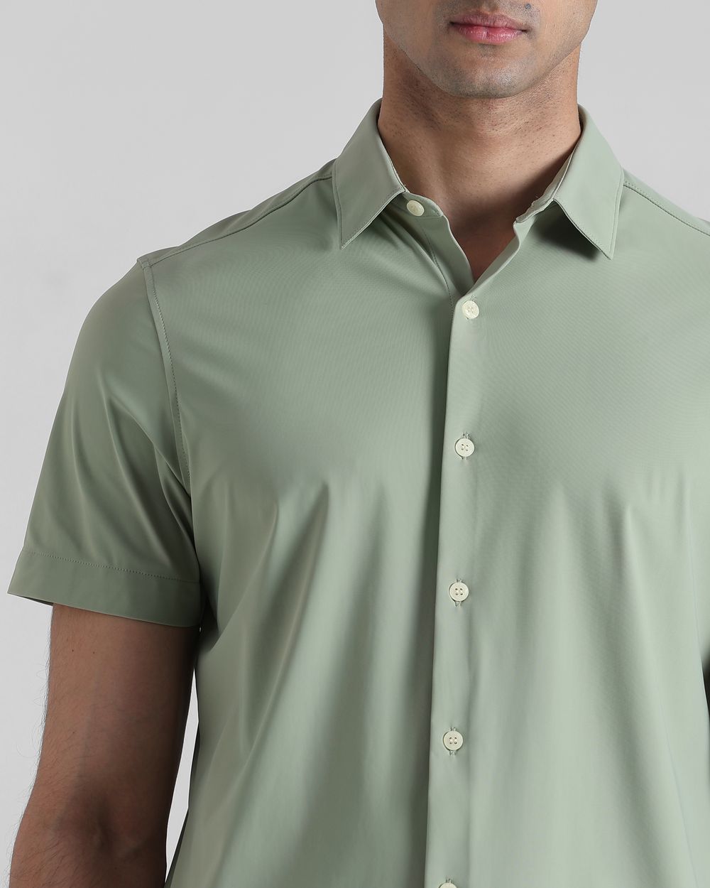 Sage Scuba Stretch Plain Slim Fit Casual Shirt