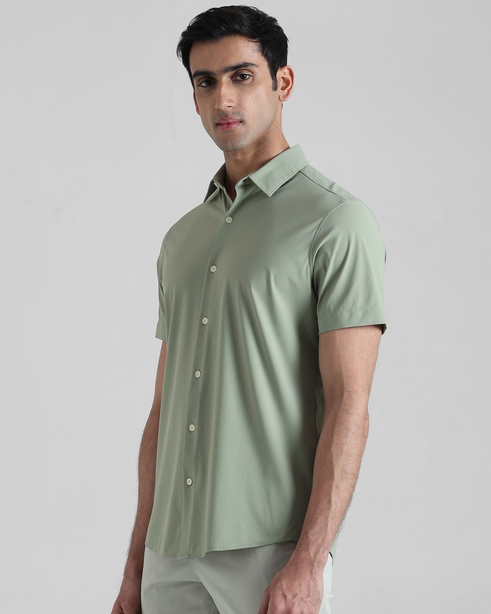 Sage Scuba Stretch Plain Slim Fit Casual Shirt