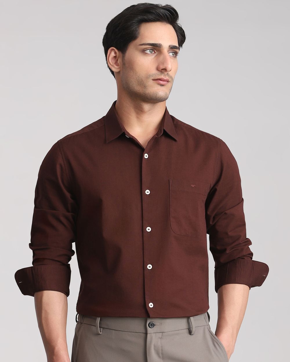 Maroon Cotton Linen Plain Slim Fit Casual Shirt