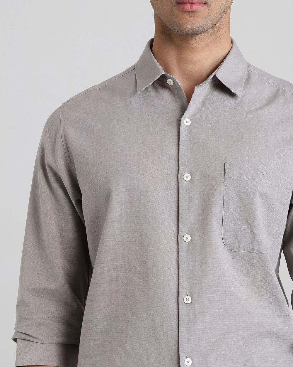 Light Grey Cotton Linen Plain Slim Fit Casual Shirt