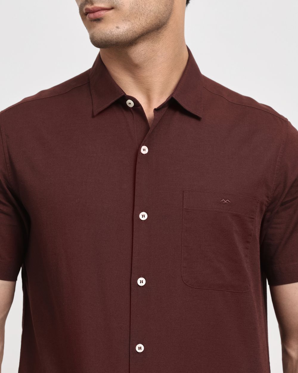 Maroon Cotton Linen Plain Slim Fit Casual Shirt