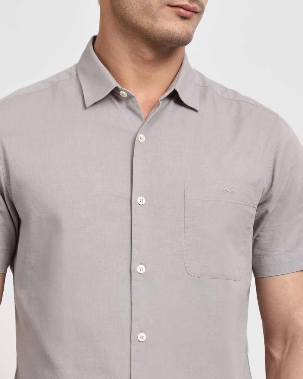 Light Grey Cotton Linen Plain Slim Fit Casual Shirt